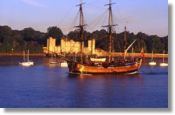 The Endeavour moored off Upnor Castle
